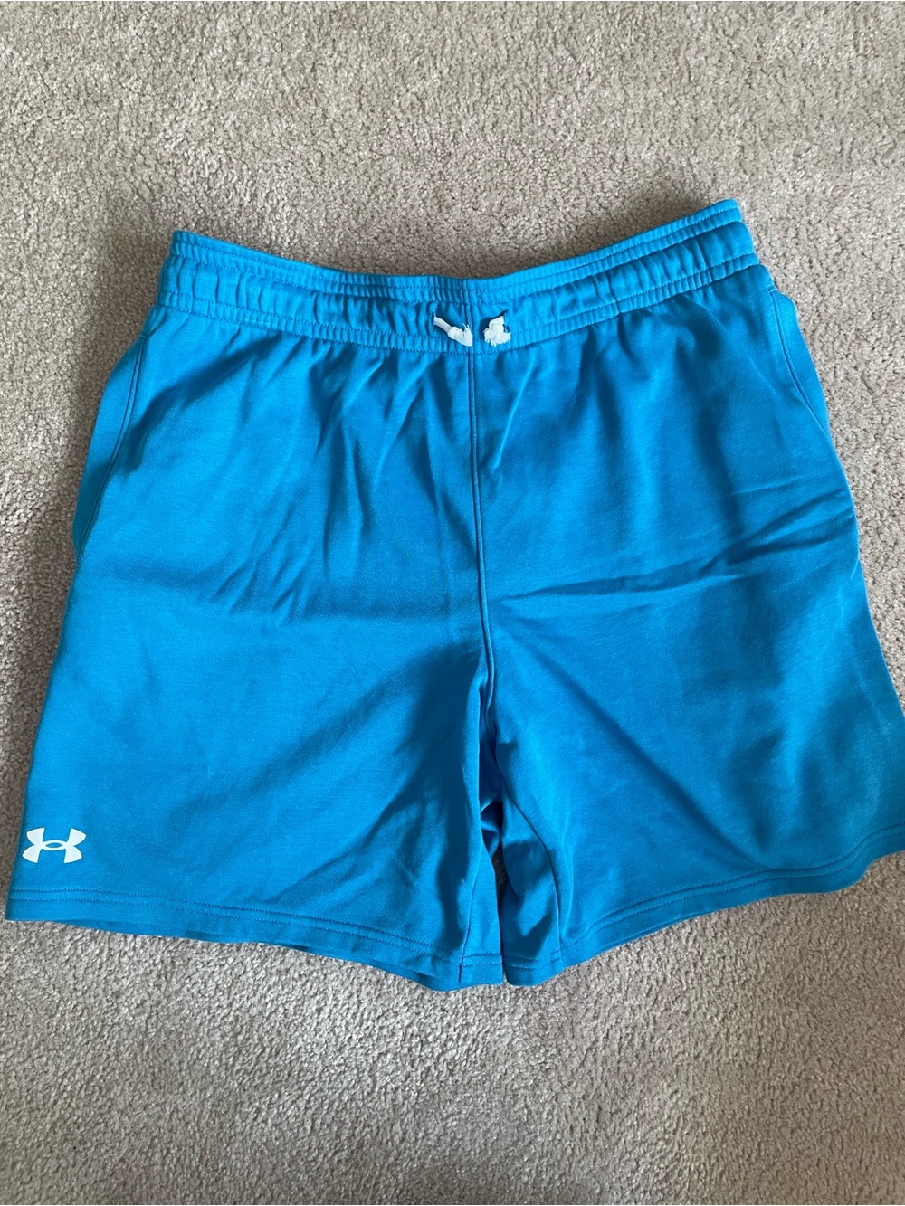 Under Armour Blue Terry Athletic Shorts with White Logo